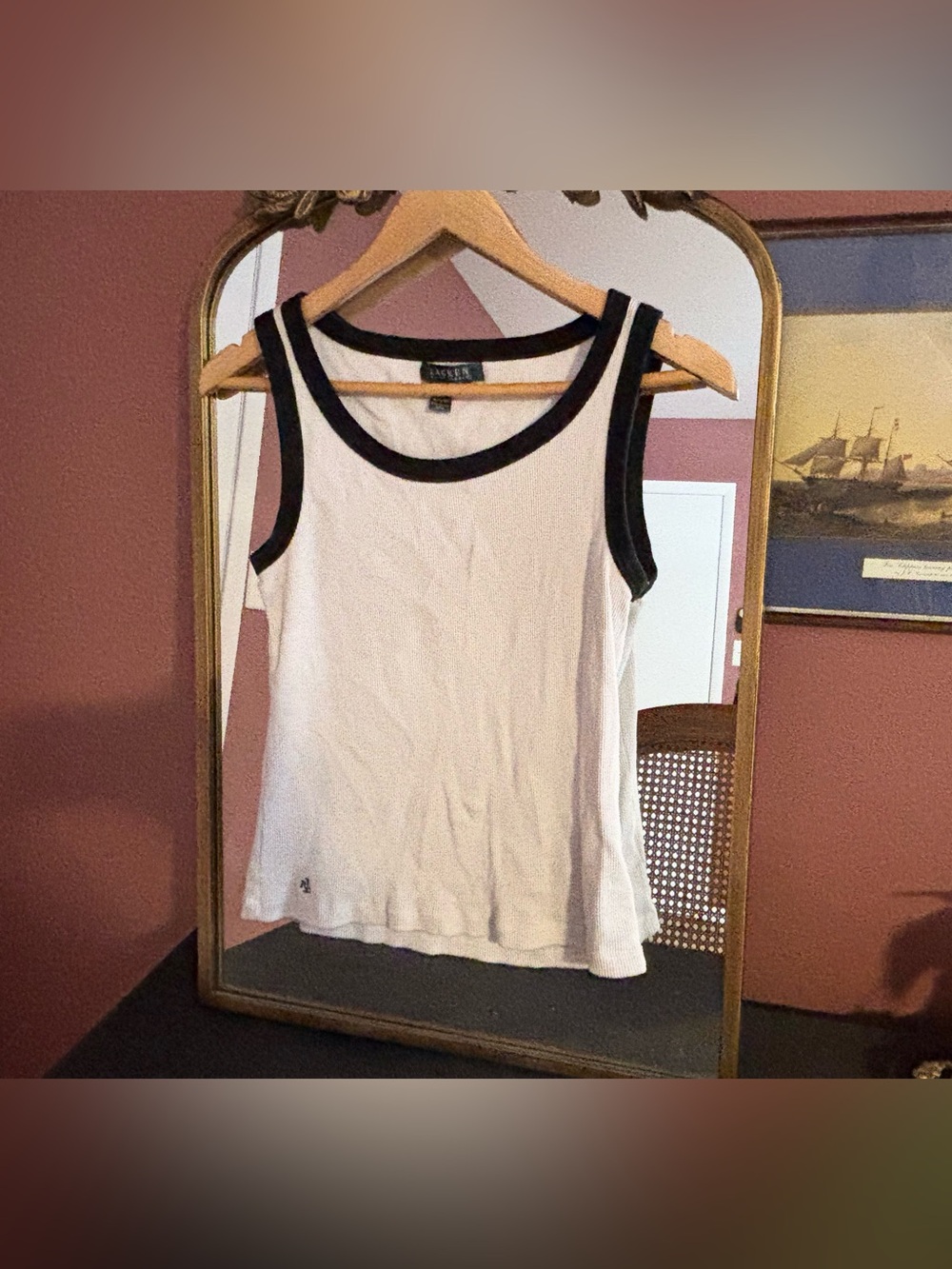 Lauren Ralph Lauren White Tank with Black Contrast Trim